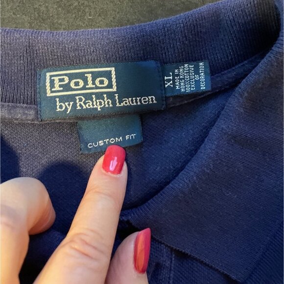 Vintage 90s Y2K Navy Blue Big Logo Polo Ralph Lauren Collared Shirt Sz XL - Picture 5 of 9